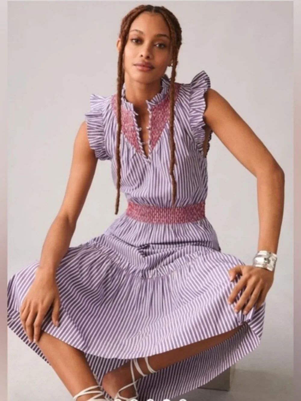 Clare V. Joelle Ruffle Dress Women's Size Small Midi Smocking Ruffled Tier - Picture 3 of 10